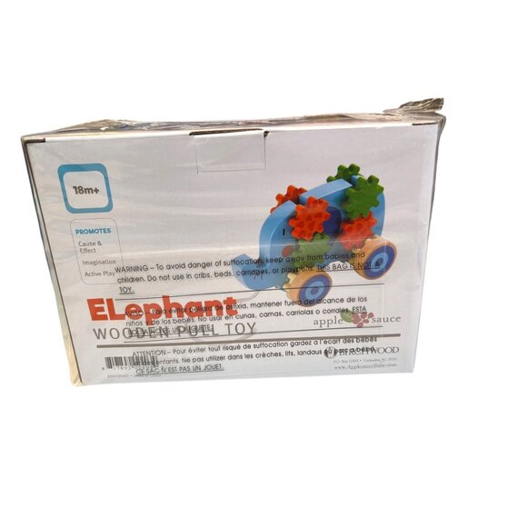 Elephant Wooden Pull Toy By Apple Sauce For Toddlers 18M+ With Colorful Gears Pr - Picture 2 of 6